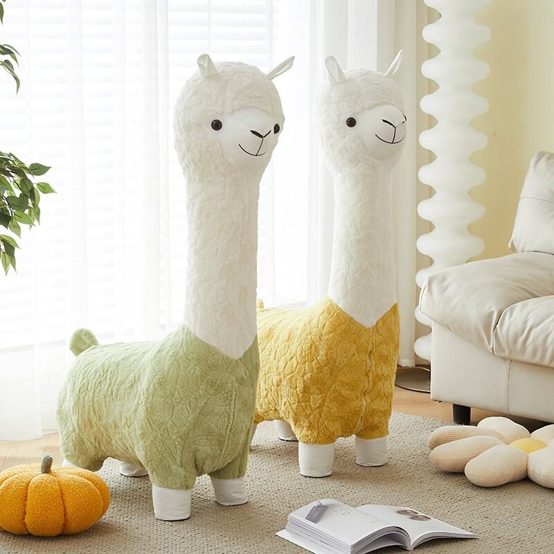 Beiou Home Creative Alpaca Animal Stool Cartoon Plush Shoe Changing Stool Casual Children Sofa Stool Living Room Decoration