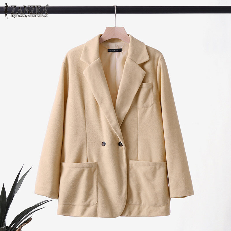 [Clearance Sale]ZANZEA Womens Business Long Sleeve Buttons Up Coat Formal Opent Front Jacket Plain Blazer #3 CLE