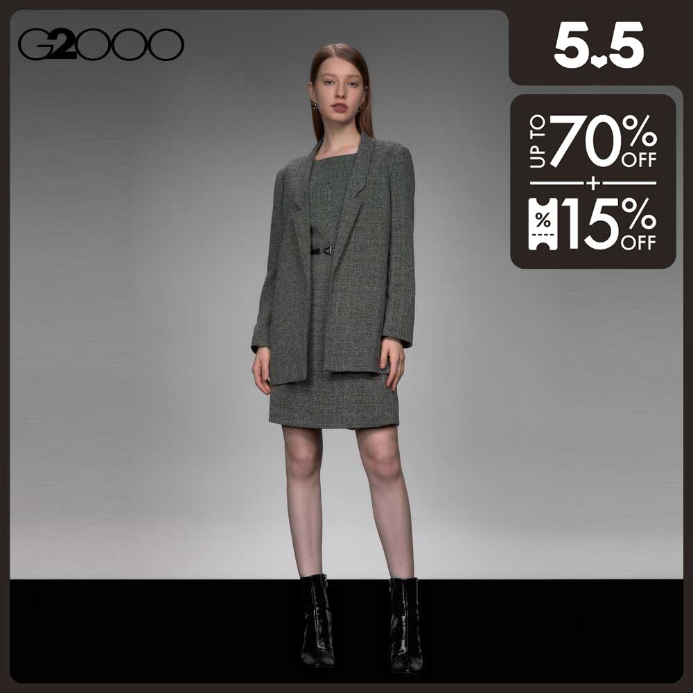 G2000 Women Dobby Plaid Open Front Jacket