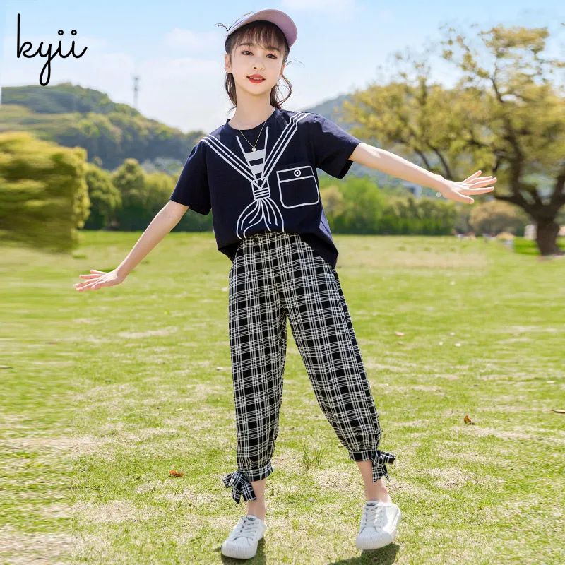 KYII Girls set two-piece Short Sleeve top children Set ky22272