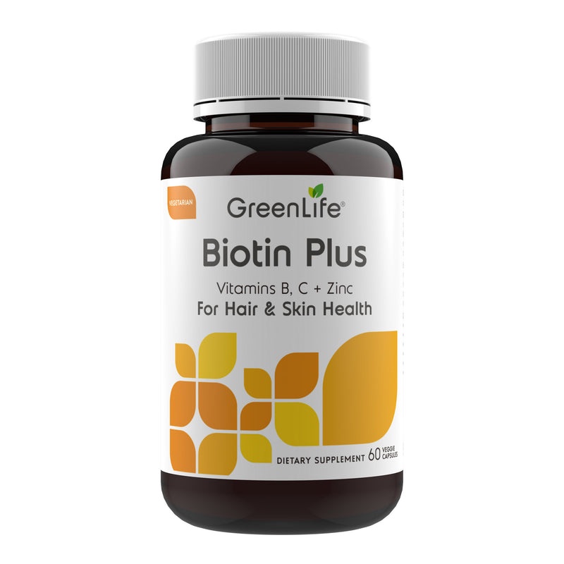 GREENLIFE Biotin Plus With Vitamin B, C + Zinc Capsules (For Hair & Skin Health) 60S