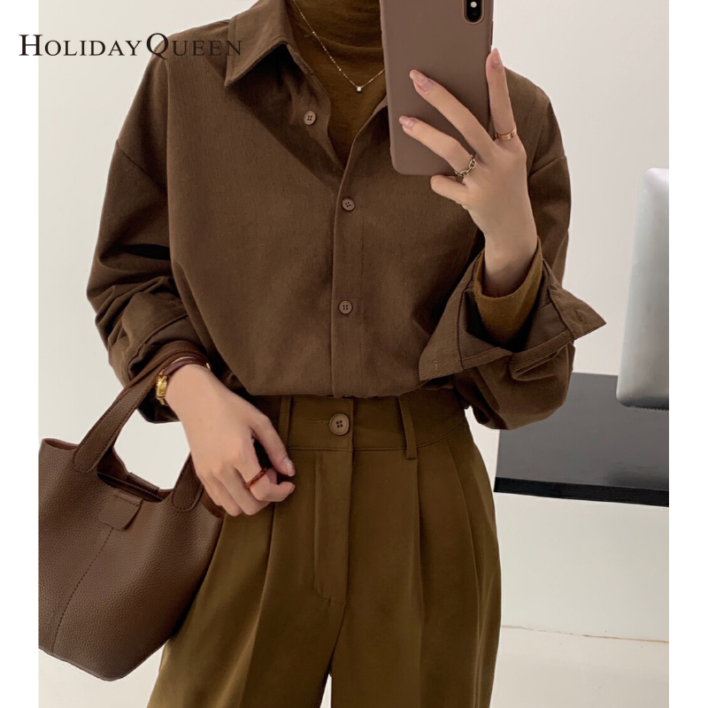 HolidayQueen Korean Edition Fall/Winter 2022 New Corduroy Thick Long-sleeved Shirt Stacked Shirt Tops Free Shipping HQ1854